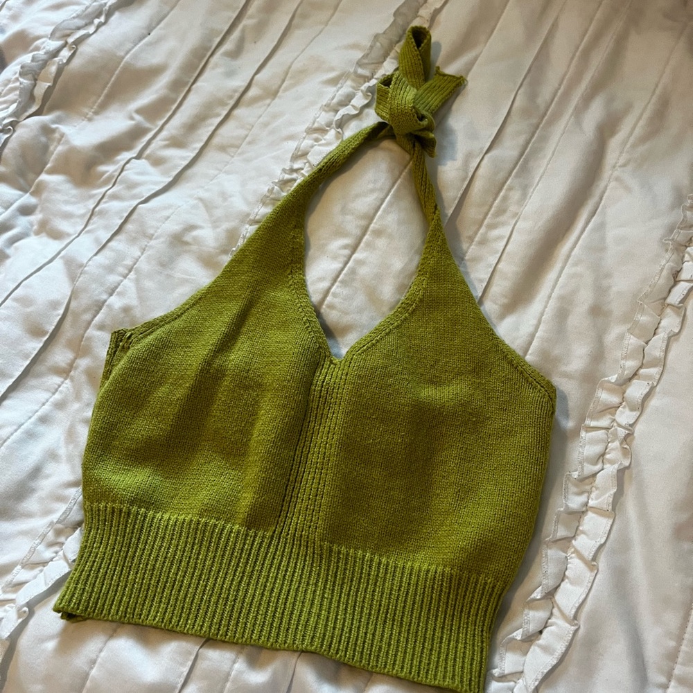 Green knitted crop top